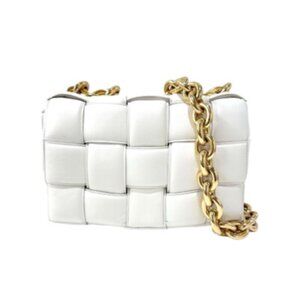 TheChainCassette White Leather Quilted 2wayShoulderBag Maxi Intrecciato